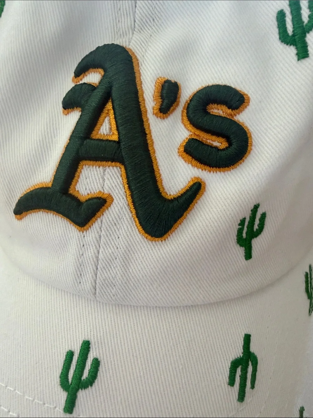 Oakland A's White Baseball Cap with Green Cactus Embroidery - Confetti Hat